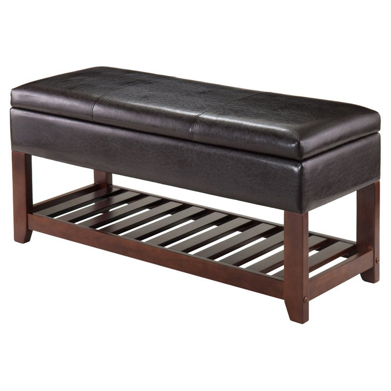 Monza Storage Chest Bench - Faux Leather & Walnut Finish