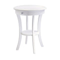 Round Accent Table with Drawer and Shelf - White Finish