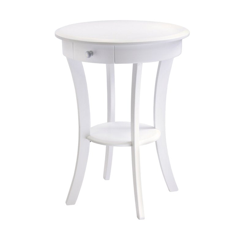 Round Accent Table with Drawer and Shelf - White Finish