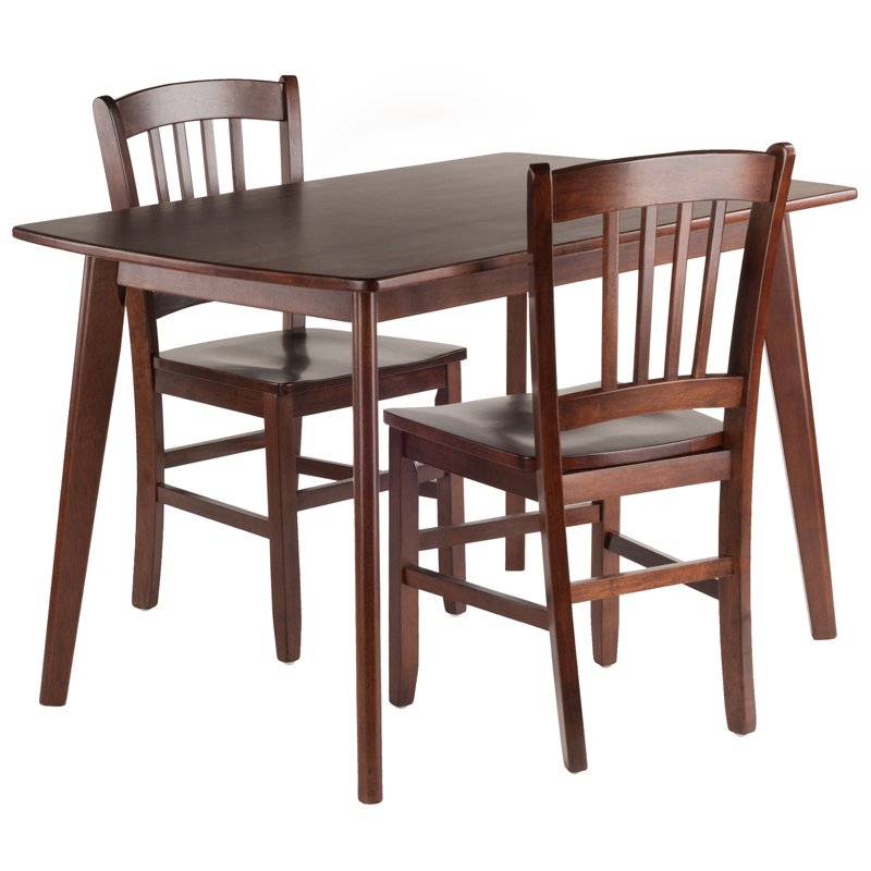 3-Piece Walnut Dining Set with Slat Back Chairs - 3 Units