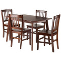 5-Piece Walnut Dining Table Set with Slat Back Chairs