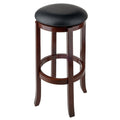 30-Inch Swivel Seat Bar Stool - Black Faux Leather & Walnut Frame