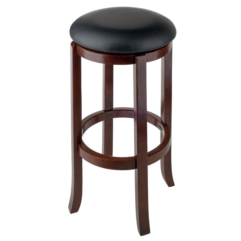 30-Inch Swivel Seat Bar Stool - Black Faux Leather & Walnut Frame