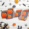 Fall Wired Edge Ribbon for Wreaths & Garlands - Pumpkin & Maple Leaf Design - Decor_K