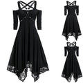 Gothic Black Dress for Women Halloween Costume Plus Size Lace Trim Sleeve