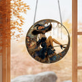 Halloween Witch Acrylic Suncatcher Window Hanging with Crystal Pendant - Decor_O