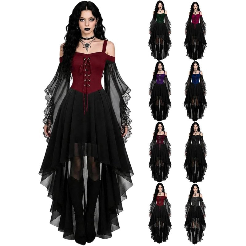 Women's Gothic Witch Dress with Butterfly Sleeves - Red, Large