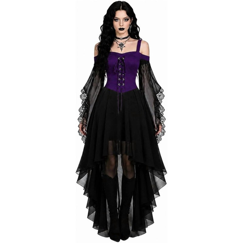 Purple X-Large Gothic Witch Dress with Butterfly Sleeves Halloween Costume