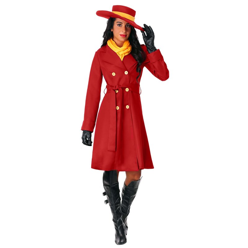 Women's Carmen Sandiego Costume L - Red Trench Coat & Fedora Set