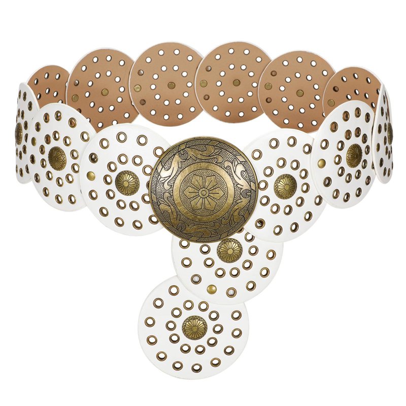 Women's Western Cowboy Leather Concho Belt - White, Up to 37" Waist