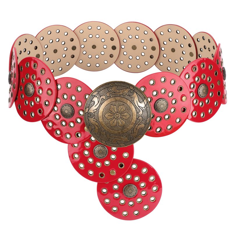 Women's Western Boho Concho Disc Belt - Red, Waist Up to 44 Inches