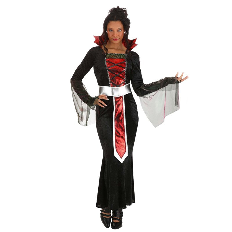 XL Women's Mystic Sorceress Costume Dress with Faux Snakeskin & Red Metallic Details - Fancy Dress