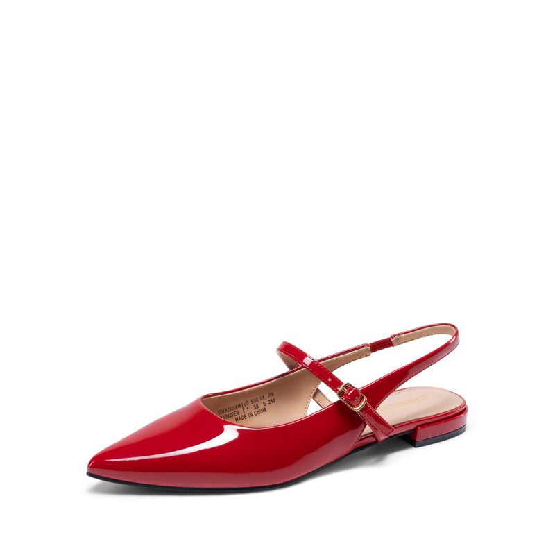 Red Women’s Pointed Toe Slingback Flats - Adjustable Ankle Strap Low Heel Dress Shoes 8.5