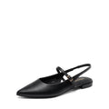 Black Women's Pointed Toe Slingback Flats - Adjustable Ankle Strap Low Heel Dress Shoes 8 - Daily Wear & Work