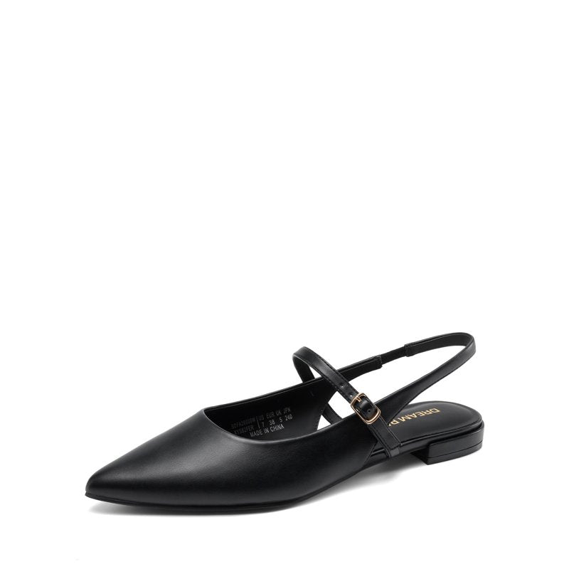 Black Women's Pointed Toe Slingback Flats - Adjustable Ankle Strap Low Heel Dress Shoes 8 - Daily Wear & Work