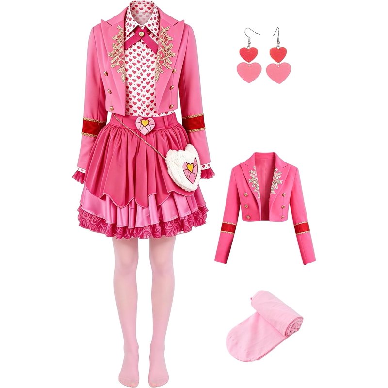 Pink Queen Heart Cosplay Costume Set for Adults - XS Variation Without Wig