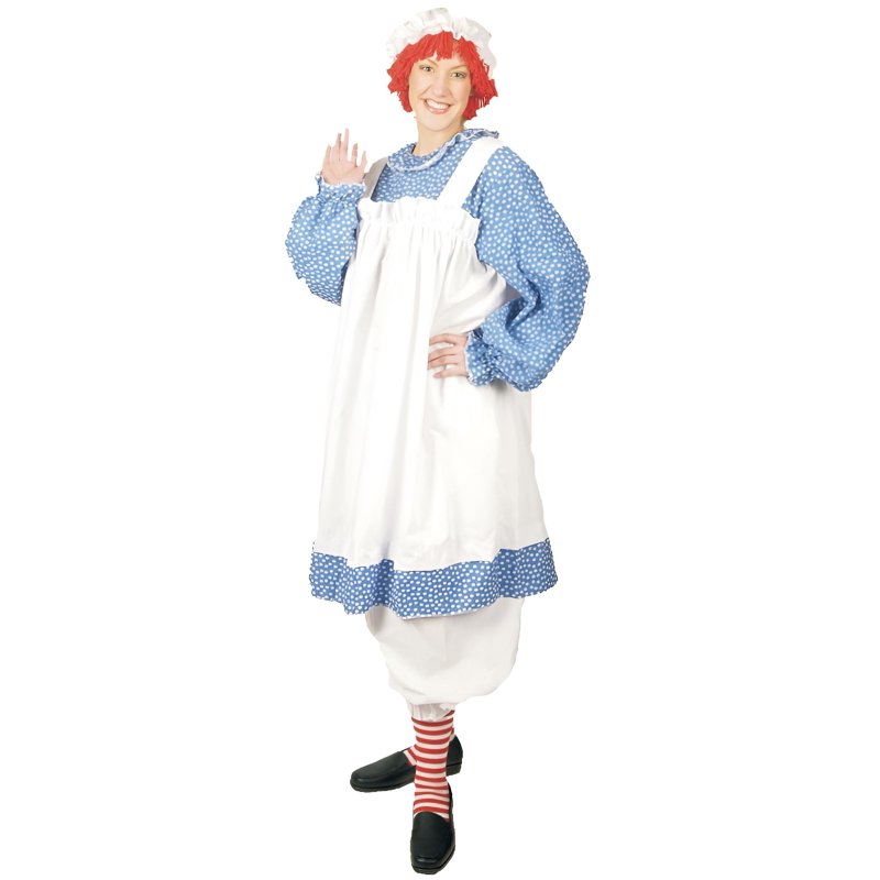 Women's Raggedy Ann Costume Dress with Apron & Hat Halloween Cosplay