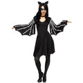 Women's Sassy Bat Costume M/L - Black Dress with Scalloped Sleeves