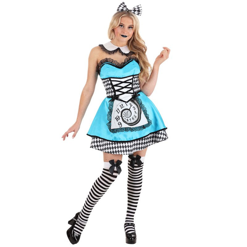 Women's Dark Alice Costume - L, Strapless Dress with Lace & Apron, Halloween Cosplay