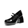 Women’s Y2K Double Strap Platform Mary Jane Heels Black 7 - Chunky Block Heel