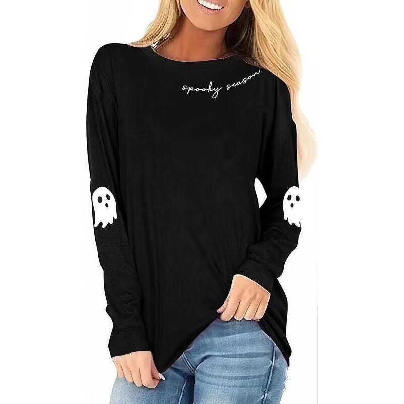 Women's Long Sleeve Halloween Pumpkin Graphic T-Shirt - Black, Large