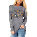 Women's Halloween Pumpkin Long Sleeve Graphic T-Shirt - Gray, L
