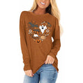 Women's Long Sleeve Halloween Pumpkin T-Shirt - Brown, Size L