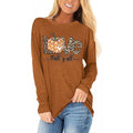 Women's Long Sleeve Halloween Pumpkin T-Shirt - Brown, Size L