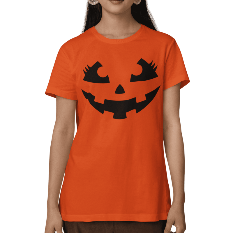 Halloween Printed Short Sleeve T-Shirt for Women - Spooky Pumpkin Design, S-2XL, PrintD L Variation