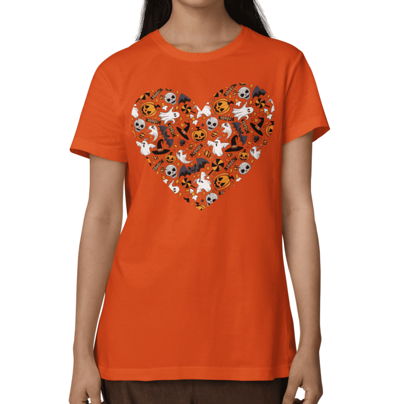 Halloween Printed Women's Short Sleeve T-Shirt - Spooky Pumpkin S-2XL - Variation S