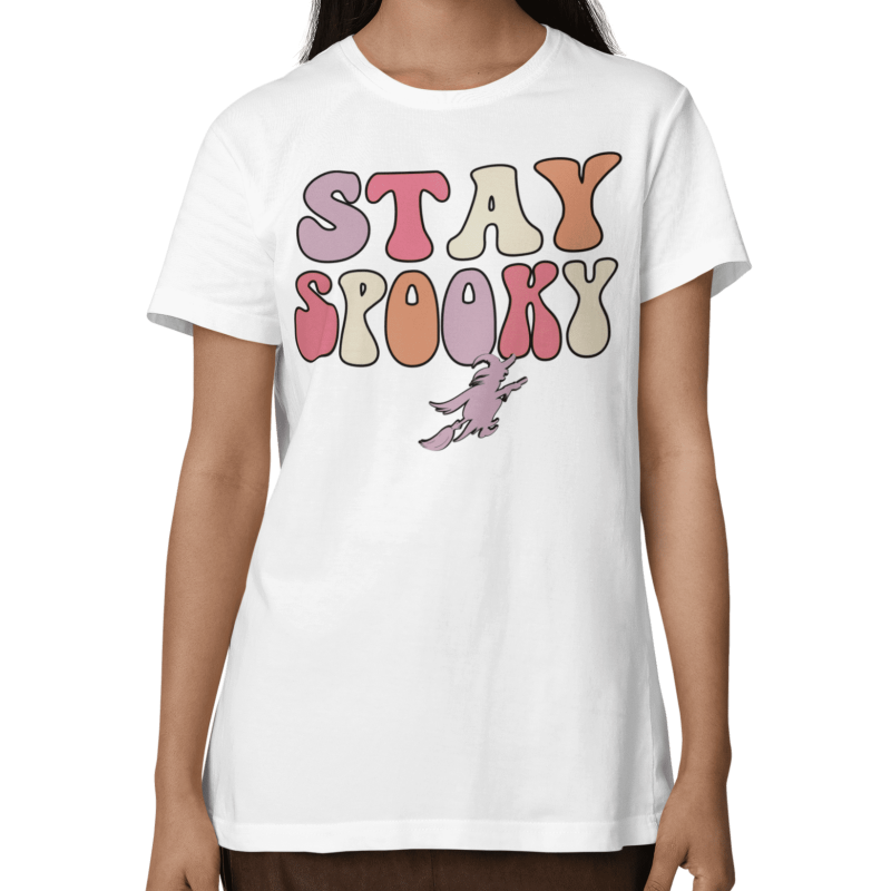 Halloween Printed Short Sleeve T Shirt for Women, Spooky Pumpkin Design, S-2XL - PrintF