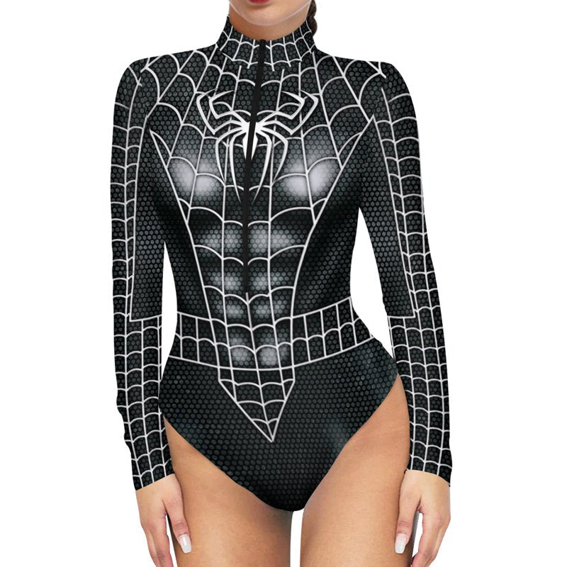 Women's Superhero Cosplay Bodysuit with Long Sleeves & Belt - Black, Small
