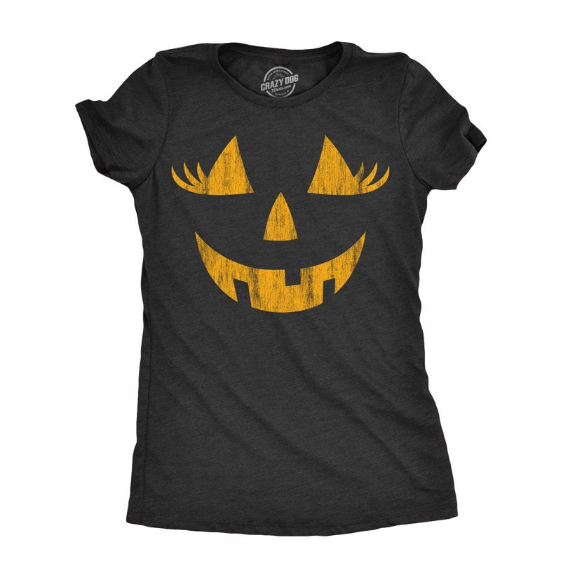 Heather Black Wacky Wendy Pumpkin Halloween T Shirt for Women - Funny Jack O Lantern Tee
