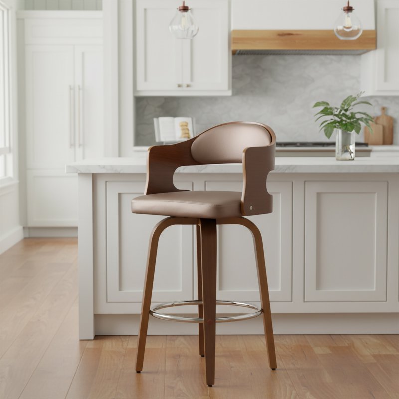 Mid-Century Swivel Barstool - 27-Inch Height, Copper Faux Leather