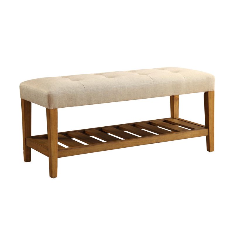 Beige Oak Storage Bench with Tufted Seat - Charla