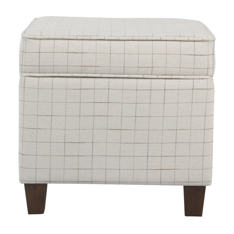 Square Ottoman with Grid Pattern Fabric Upholstery and Hidden Storage