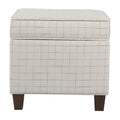 Square Ottoman with Grid Pattern Fabric Upholstery and Hidden Storage