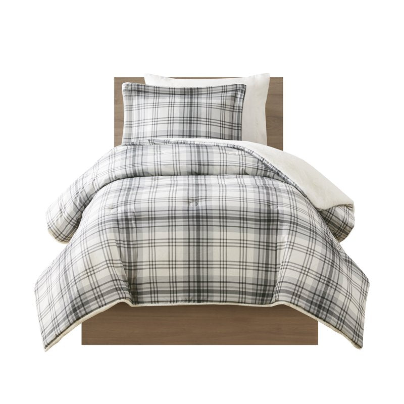Woolrich Grey Plaid 2-Piece Comforter Set Twin/Twin XL - Soft & Warm Bedding
