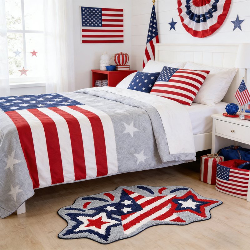 Patriotic 4th of July Floor Mat with American Flag Design - Halloween Decor Variation B