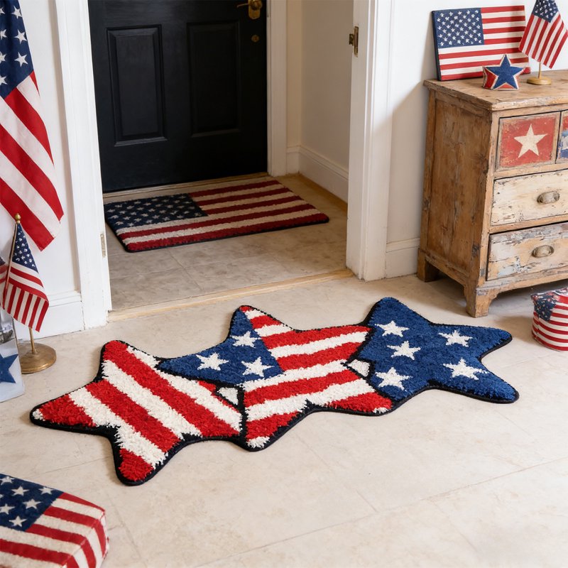 Patriotic 4th of July Floor Mat - American Flag Plush Entry & Coffee Table Rug - Halloween Decor Variation C