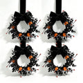 Halloween Wreath Set - 4 Mini 9-Inch Artificial Wreaths with Pumpkins & Velvet Bows