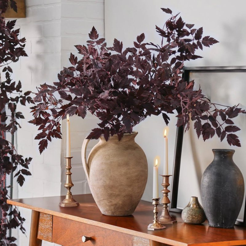 Halloween Decor K-A Artificial Maple Leaves Branches for Fall Vase Arrangements - Black, 45cm