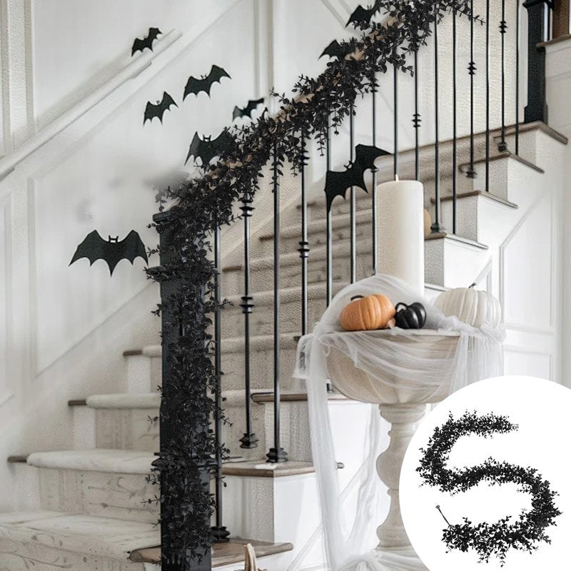 Black Halloween Garland - 6FT Faux Eucalyptus for Party Decor - Variation D