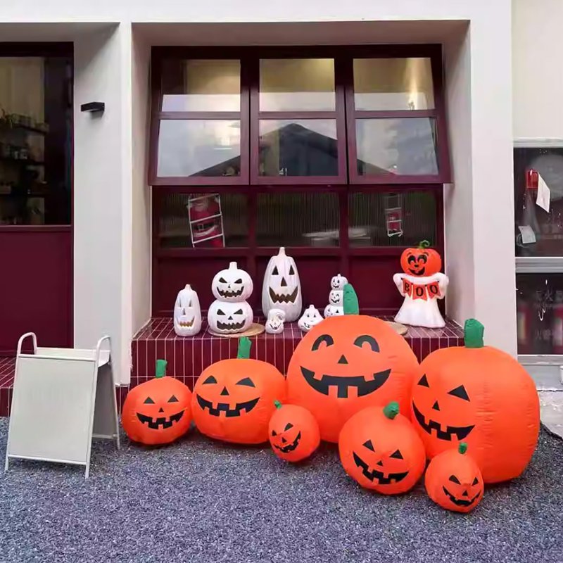 Halloween Inflatable Pumpkin Decor Set - 2.2m Tall, 7 Pieces - Variation B