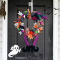 Halloween Front Door Wreath with Witch Hat and Feet - 17.7 Inch Indoor Outdoor Decoration