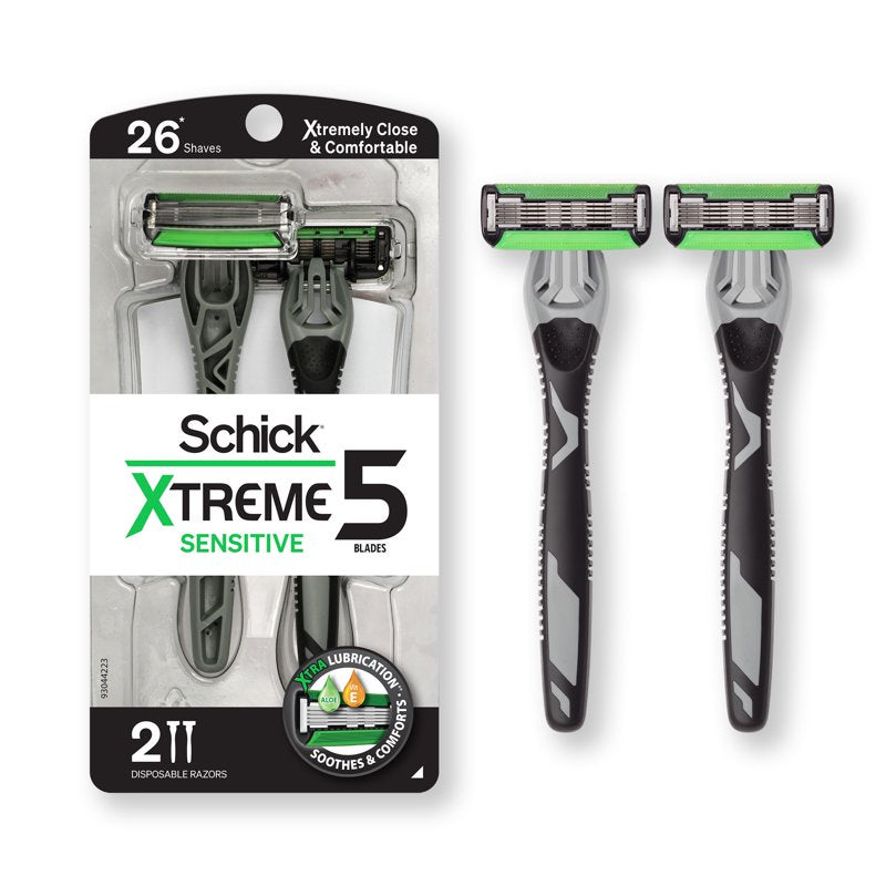 5-Blade Sensitive Disposable Razors for Men - 2 Count