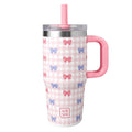 My First Travel Tumbler for Kids - 12oz Insulated Stainless Steel, Plaid Bows