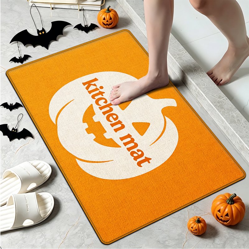 Halloween Orange Pumpkin Flannel Kitchen & Bathroom Rug Set - Non-Slip, 15.7x23.6 Inches