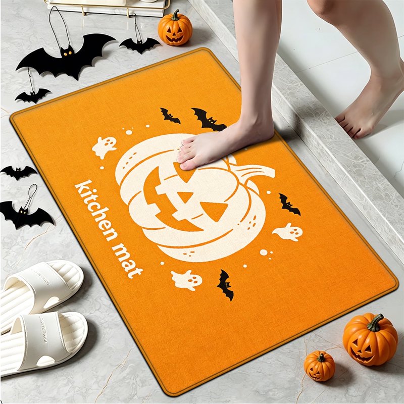 Halloween Pumpkin Lantern Floor Mat - 15.7''x23.6'' Non-Slip Flannel Rug for Entryway & Bathroom