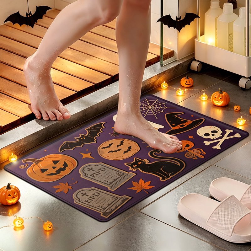 Halloween Pumpkin Lanterns & Flannel Kitchen Rugs Set - 15.7x23.6 Inches - Non-Slip, Soft Home Decor